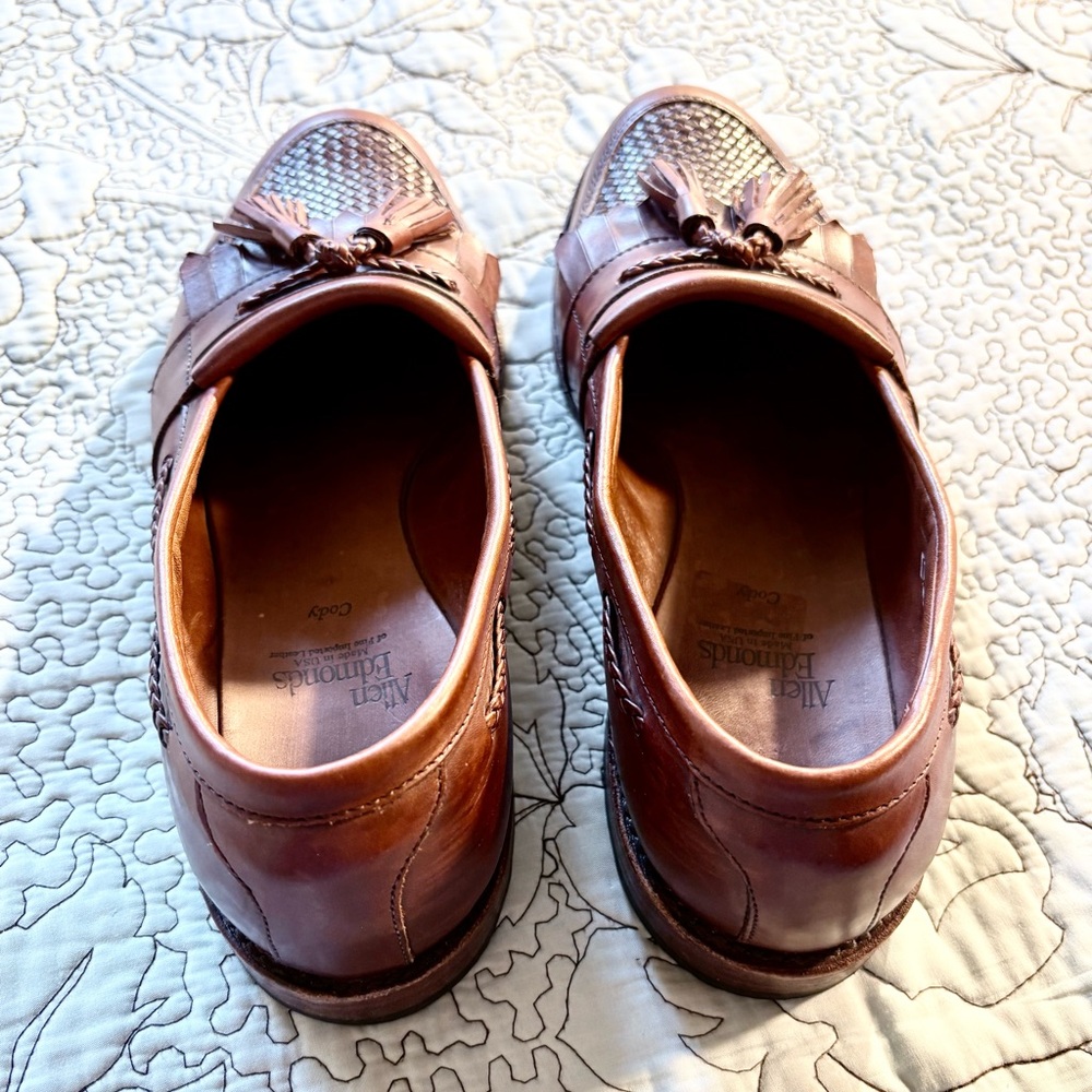 ♨️Allen Edmonds Cody Leather Loafers Woven Vamp and Fringe Kiltie Men’s 9.5🧡 - Picture 7 of 12
